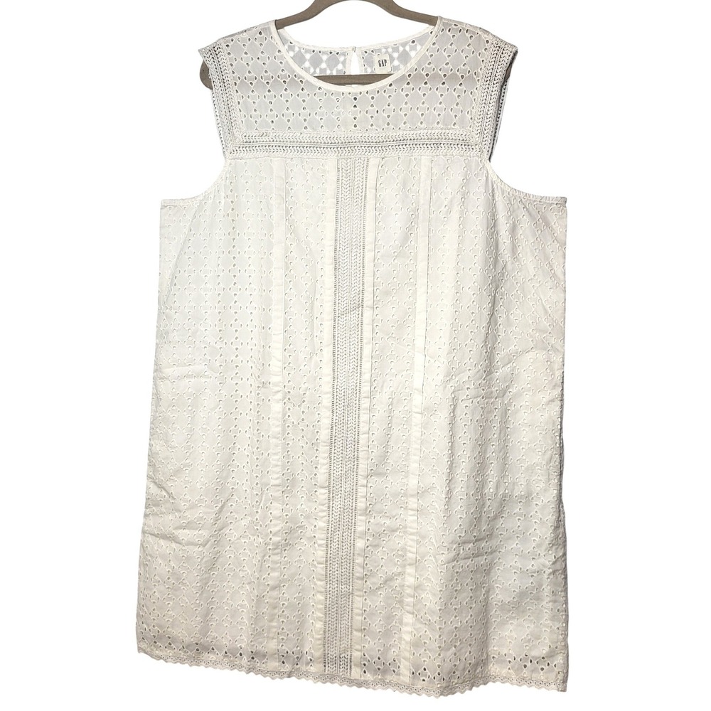 NWT GAP White‎ Cotton Eyelet Lace Sleeveless Shift Dress Tall XLT Cottagecore